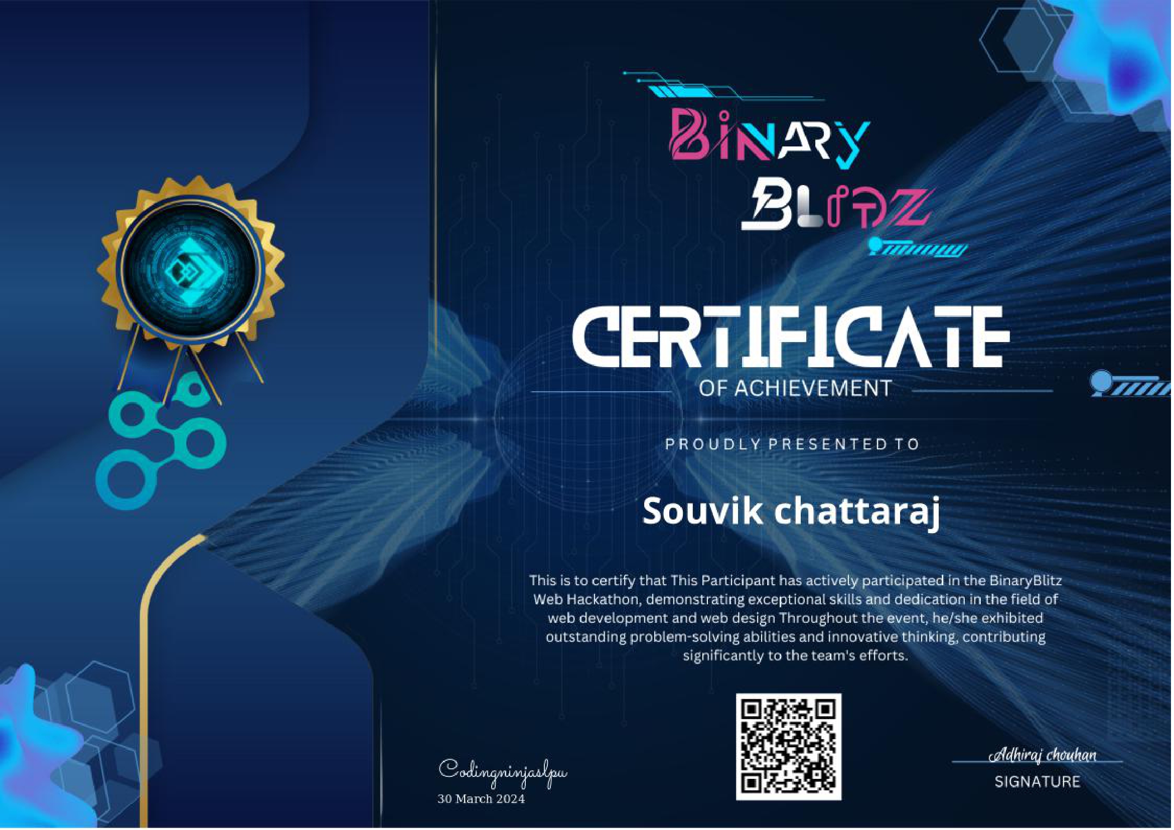 BinaryBlitz Achievement certificate preview