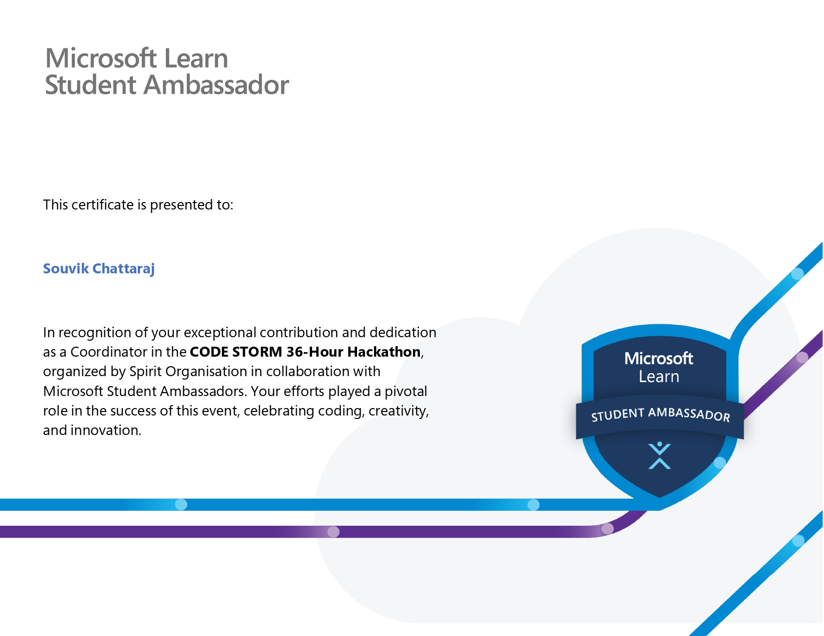 Hackathon Host and Organizer certificate preview